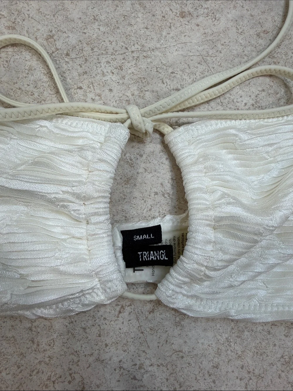 TRIANGLE SWIMWEAR BANDEAU WHITE RIBBED SHIMMER STRING BIKINI TOP SMALL/LOWER XS